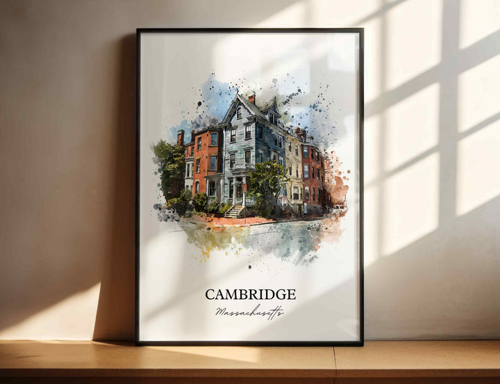 Cambridge MA Wall Art, Cambridge Print, Massachusetts Watercolor Art, Boston MA Gift, Travel Print, Travel Poster, Housewarming Gift