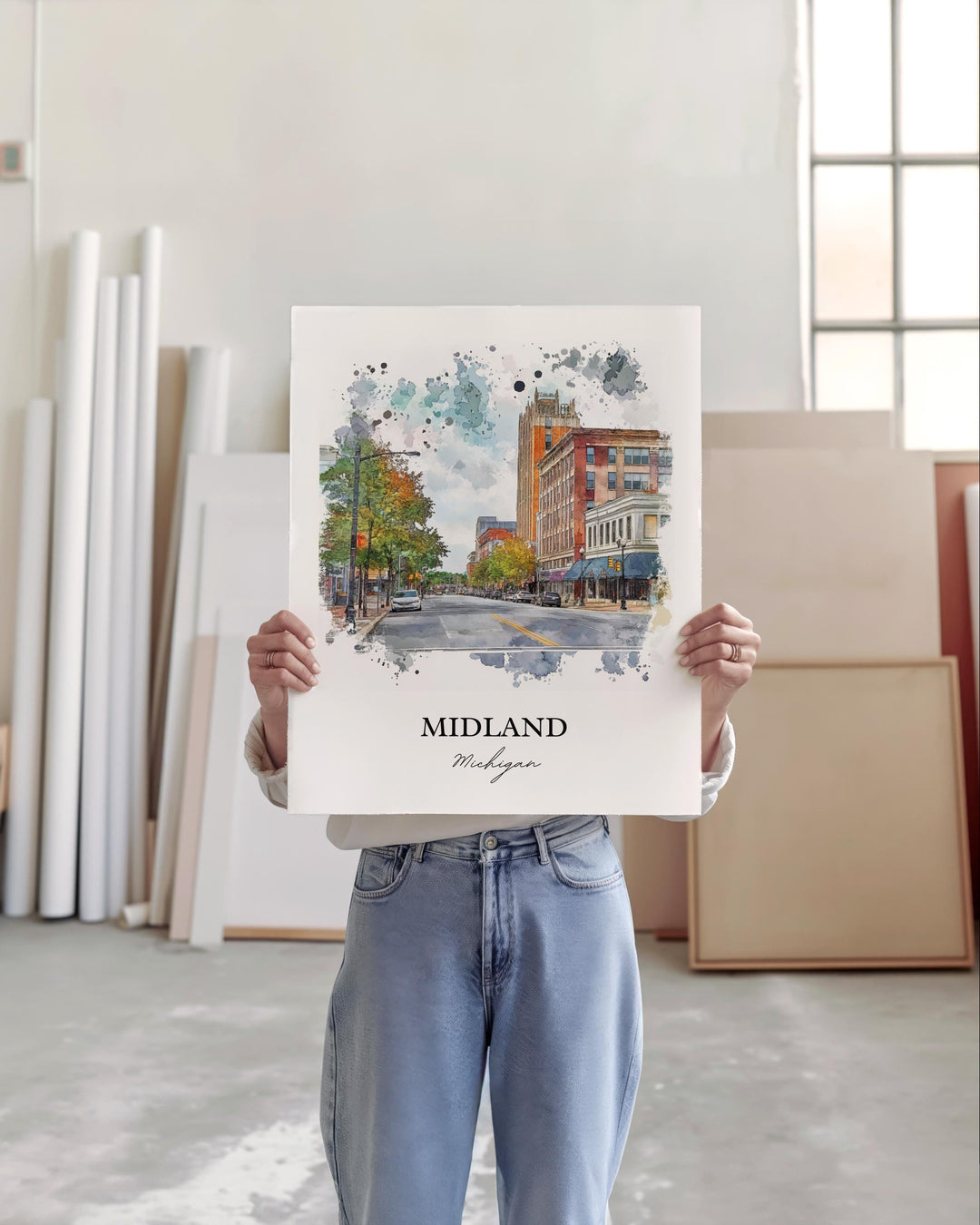 Midland Michigan Wall Art, Saginaw Print, Michigan Watercolor Art, Midland MI Gift, Travel Print, Travel Poster, Housewarming Gift