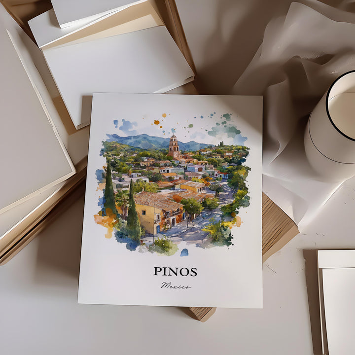 Pinos Mexico Wall Art, Zacatecas Print, Mexico Watercolor Art, Pinos Mexico Gift, Travel Print, Travel Poster, Housewarming Gift