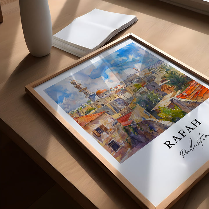 Rafah Palestine Art: Palestine Watercolor Art, Rafah Print, Rafah Gift, Palestine Art, Rafah Skyline, Rafah Pre-War Art