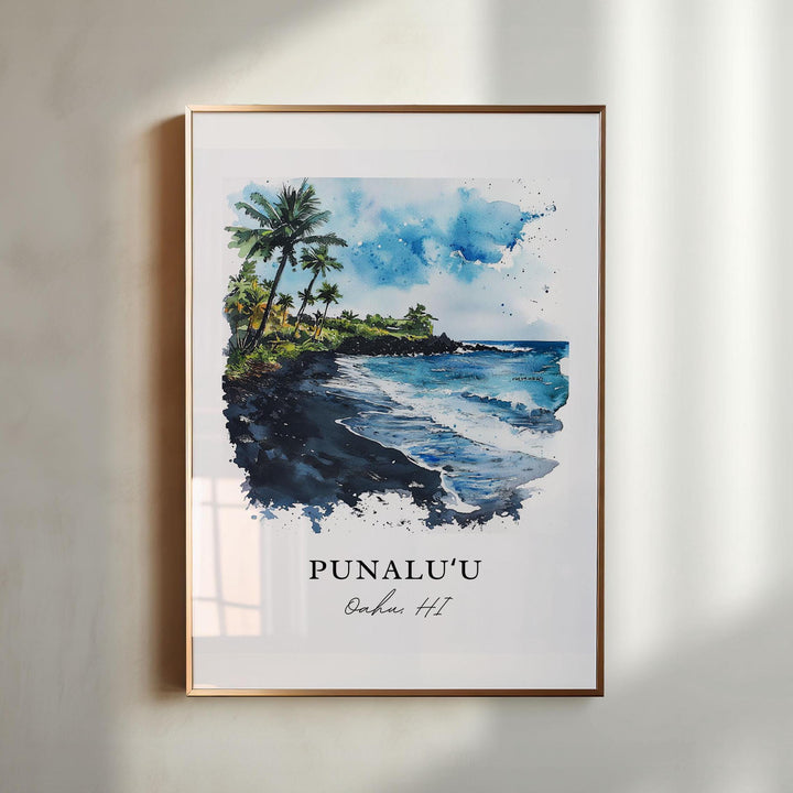 Punaluu Wall Art, Oahu Hawaii Print, Punaluu Beach Watercolor Art, Koolauloa District Gift,