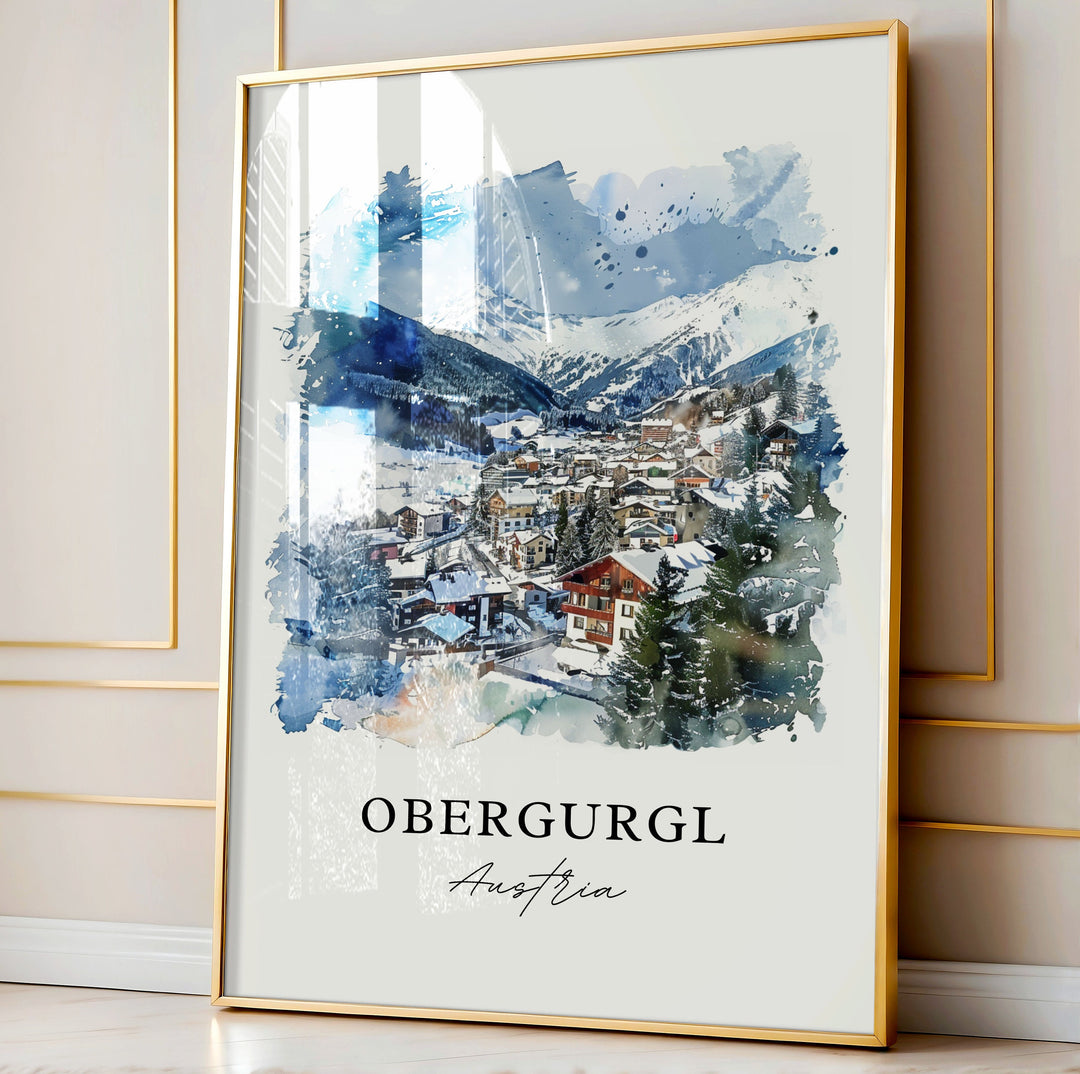 Obergurgl Wall Art, Ötztal Alps Print, Obergurgl Austria Watercolor, Tyrol Austria Gift,