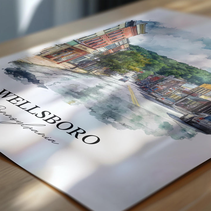 Wellsboro, Pennsylvania, USA – Watercolor Art Print