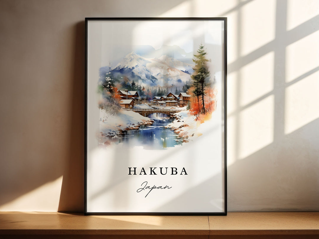 Hakuba Japan wall art - Japan, Hakuba print, Hakuba watercolor art gift, Nagano Japan travel art, Japanese Alps Gift