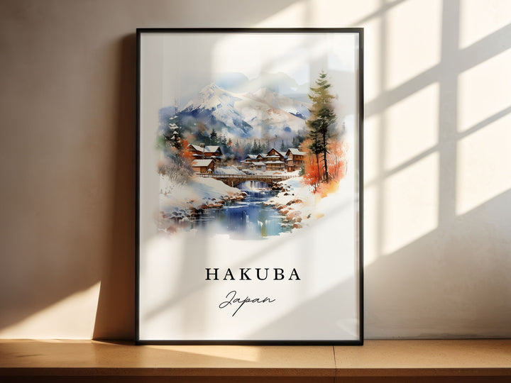 Hakuba Japan wall art - Japan, Hakuba print, Hakuba watercolor art gift, Nagano Japan travel art, Japanese Alps Gift