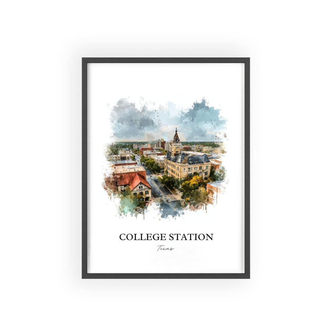 College Station, Texas – Watercolor Art Print