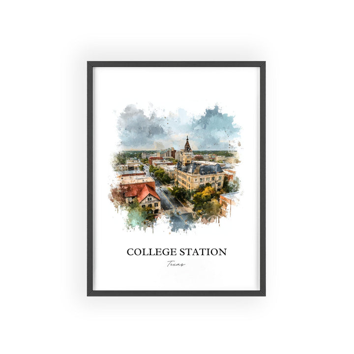 College Station, Texas – Watercolor Art Print