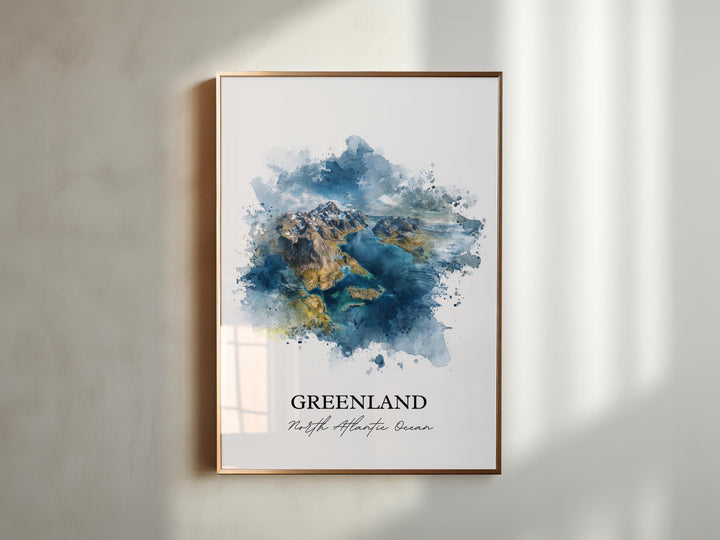 Greenland Wall Art, Greenland Print, Greenland Watercolor Art, Greenland Gift, Travel Print, Travel Poster, Housewarming Gift