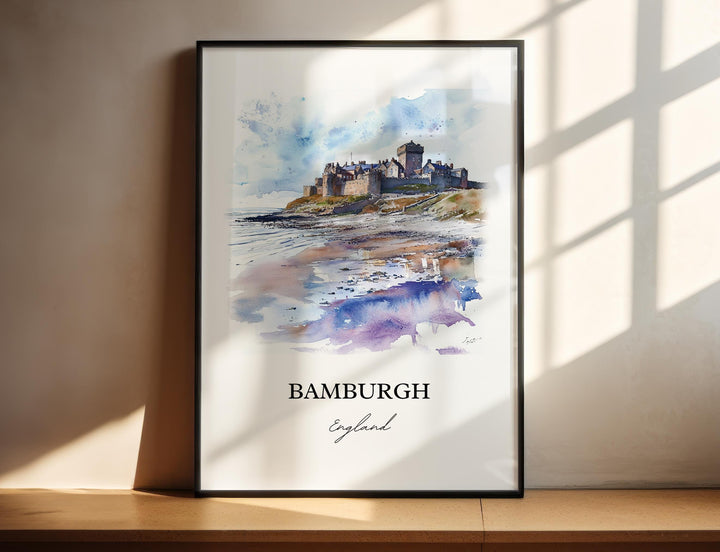 Bamburgh UK Wall Art, Northumberland Print, England Watercolor Art, Bamburgh England Gift, Travel Print, Travel Poster, Housewarming Gift