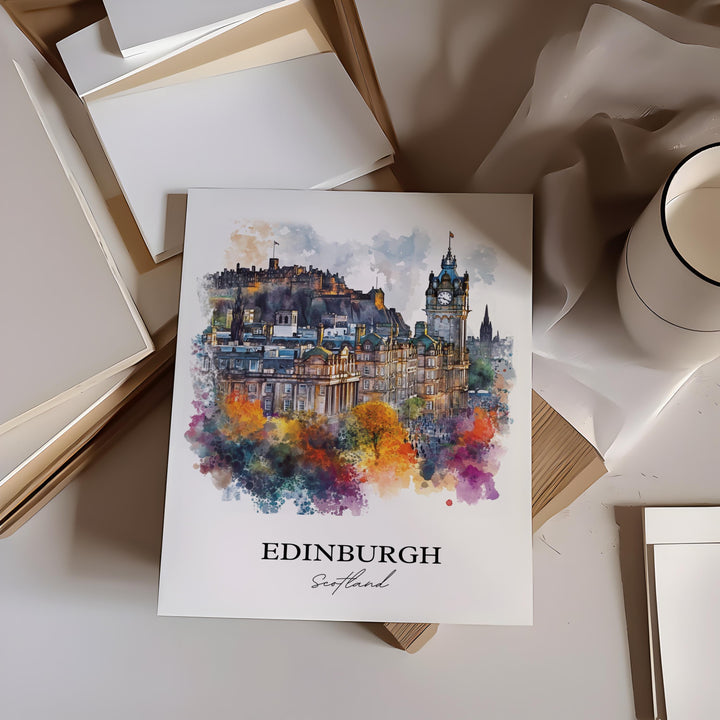 Edinburgh Wall Art, Edinburgh Print, Scotland Watercolor Art, Edinburgh Scotland Gift, Travel Print, Travel Poster, Housewarming Gift