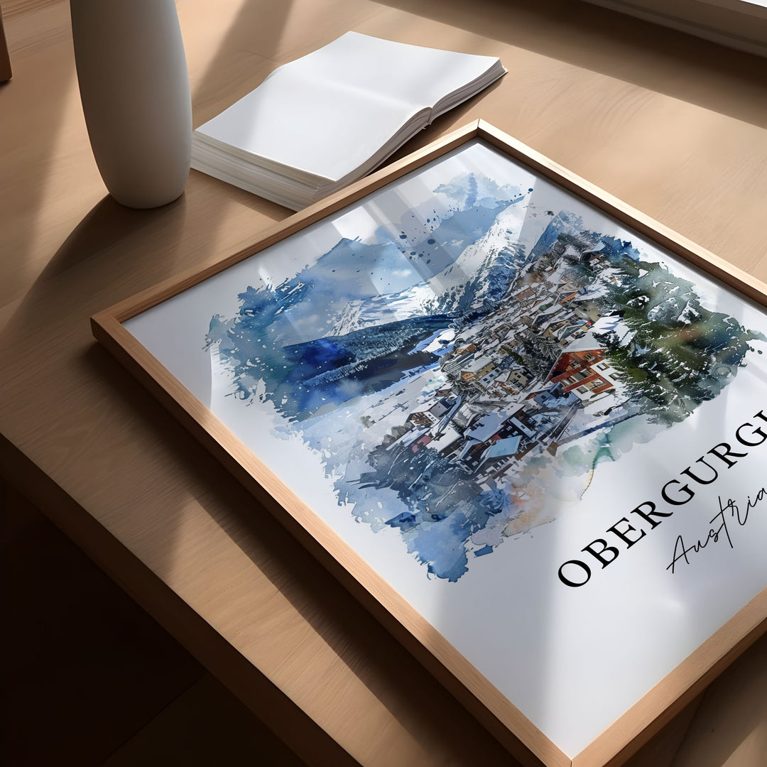 Obergurgl Wall Art, Ötztal Alps Print, Obergurgl Austria Watercolor, Tyrol Austria Gift, Travel Poster, Housewarming Gift