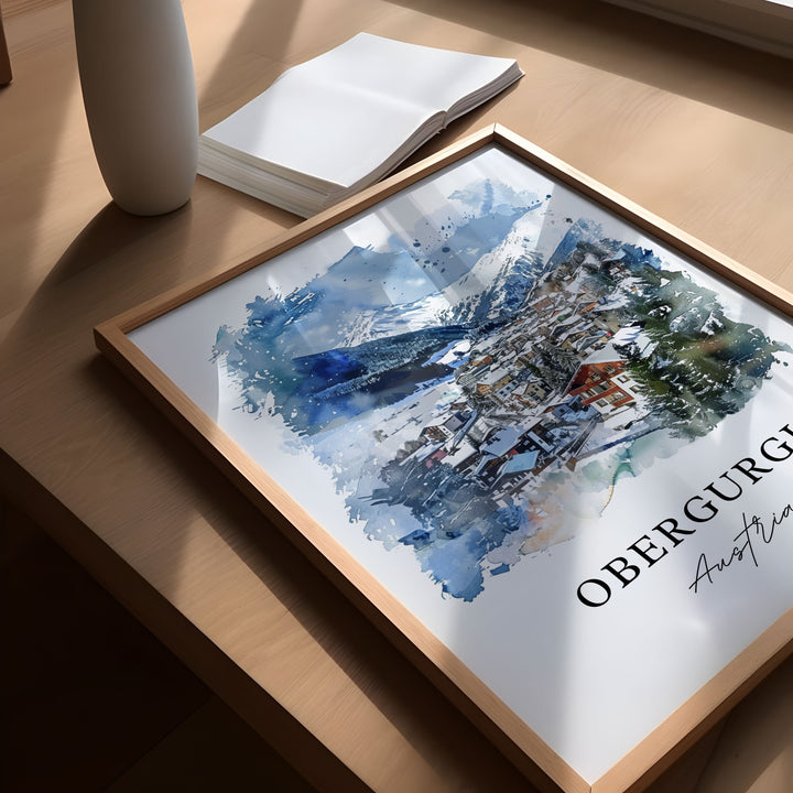 Obergurgl Wall Art, Ötztal Alps Print, Obergurgl Austria Watercolor, Tyrol Austria Gift, Travel Poster, Housewarming Gift