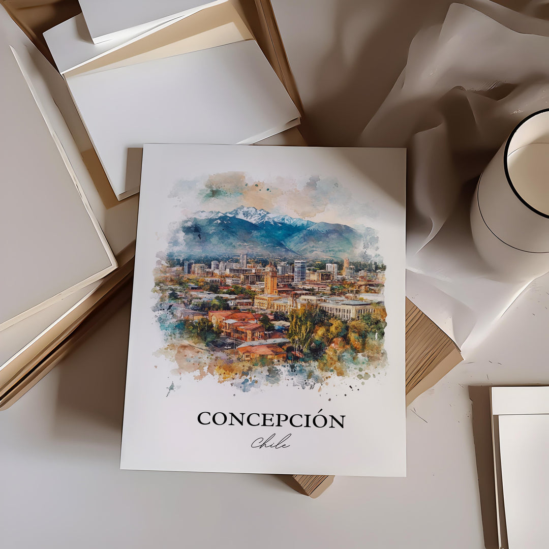 Concepción Chile Wall Art, Chile Travel Print, Chile Watercolor Art, Concepción Gift, Travel Print, Travel Poster, Housewarming Gift