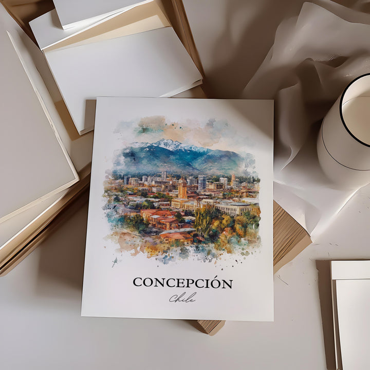 Concepción Chile Wall Art, Chile Travel Print, Chile Watercolor Art, Concepción Gift, Travel Print, Travel Poster, Housewarming Gift