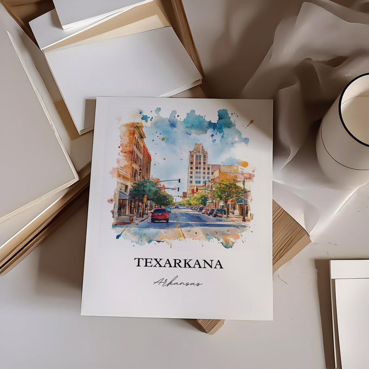 Texarkana Wall Art, Texarkana Print, Texarkana Arkansas Watercolor Art, Bowie County Gift, Travel Print, Travel Poster, Housewarming Gift