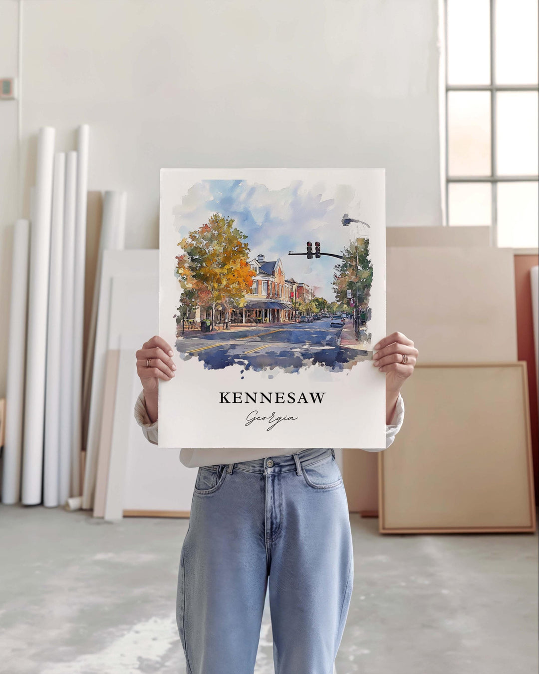 Kennesaw Wall Art, Kennesaw Georgia Print, Atlanta Watercolor Art, Kennesaw GA Gift, Travel Print, Travel Poster, Housewarming Gift