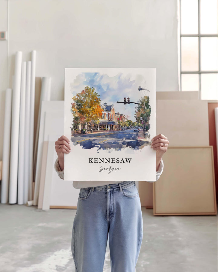 Kennesaw Wall Art, Kennesaw Georgia Print, Atlanta Watercolor Art, Kennesaw GA Gift, Travel Print, Travel Poster, Housewarming Gift