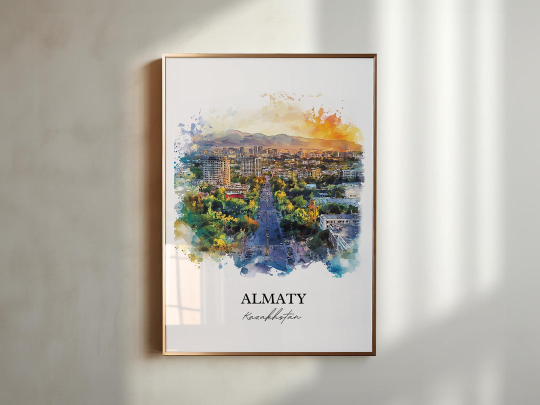 Almaty Wall Art, Kazakhstan Print, Almaty Kazakhstan Watercolor Art, Almaty Gift, Travel Print, Travel Poster, Housewarming Gift