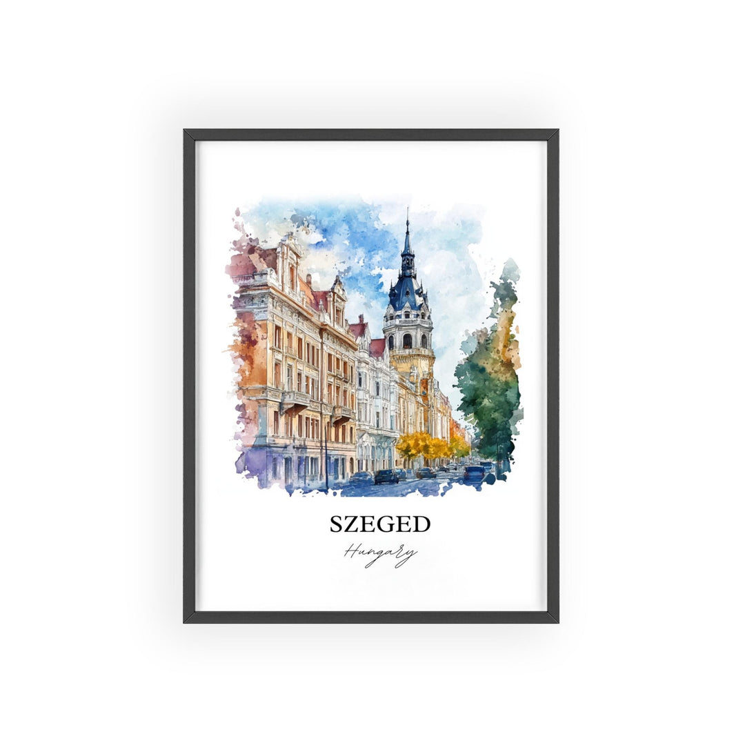 Szeged Wall Art, Csongrád-Csanád Print, Hungary Watercolor Art, Szeged Hungary Gift, Travel Print, Travel Poster, Housewarming Gift