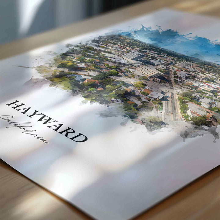 Hayward CA Wall Art, Hayward Print, Hayward Watercolor Art, Alameda County Gift, Travel Print, Travel Poster, Housewarming Gift