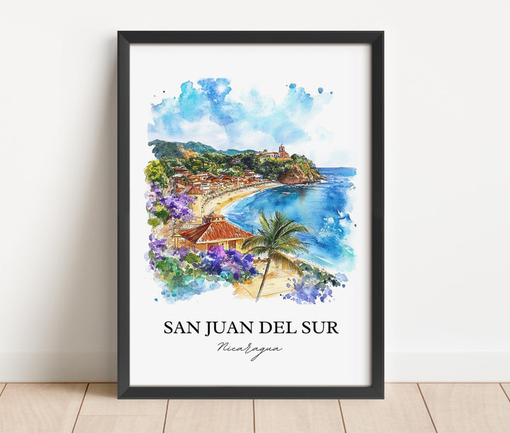 San Juan del Sur Wall Art, Maderas Beach Print, Nicaragua Watercolor, San Juan del Sur Gift, Travel Print, Travel Poster, Housewarming Gift