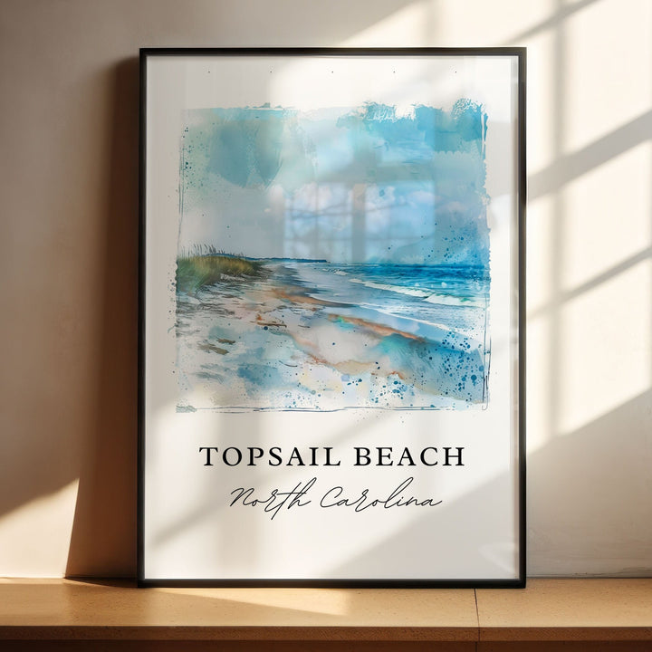 Topsail Beach NC Art, Topsail Beach Print, Pender County Watercolor Art, Wilmington NC Gift,