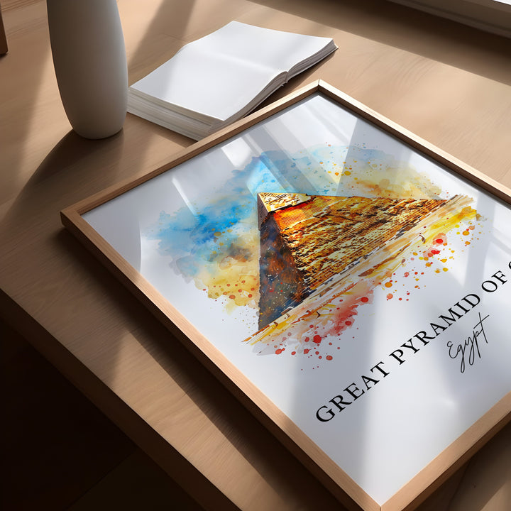 Great Pyramid of Giza Wall Art, Pyramids of Giza Print, Giza Watercolor, Egypt Pyramids Gift,