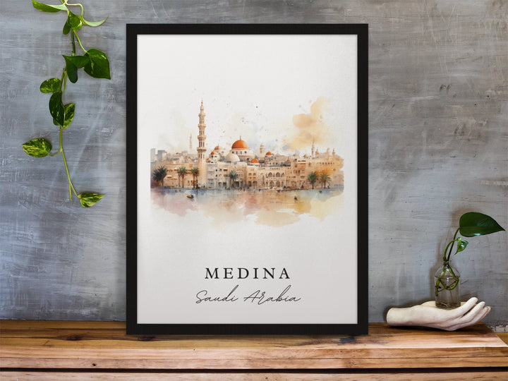 Medina traditional travel art - Saudi Arabia, Medina poster, Wedding gift, Birthday present, Custom Text, Personalized Gift