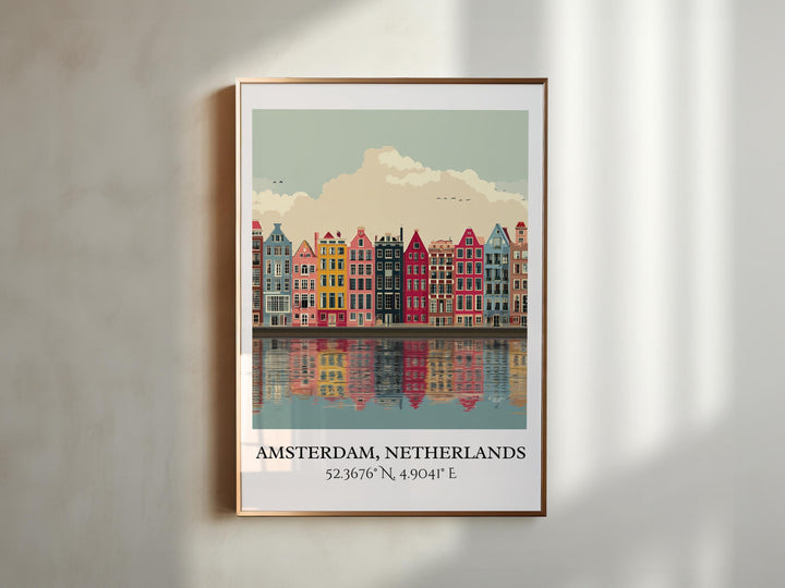 Amsterdam Canals Art, Amsterdam Retro Travel Art, Amsterdam Decor, Netherlands Gift, Netherlands Travel Art, Europe Travel Prints