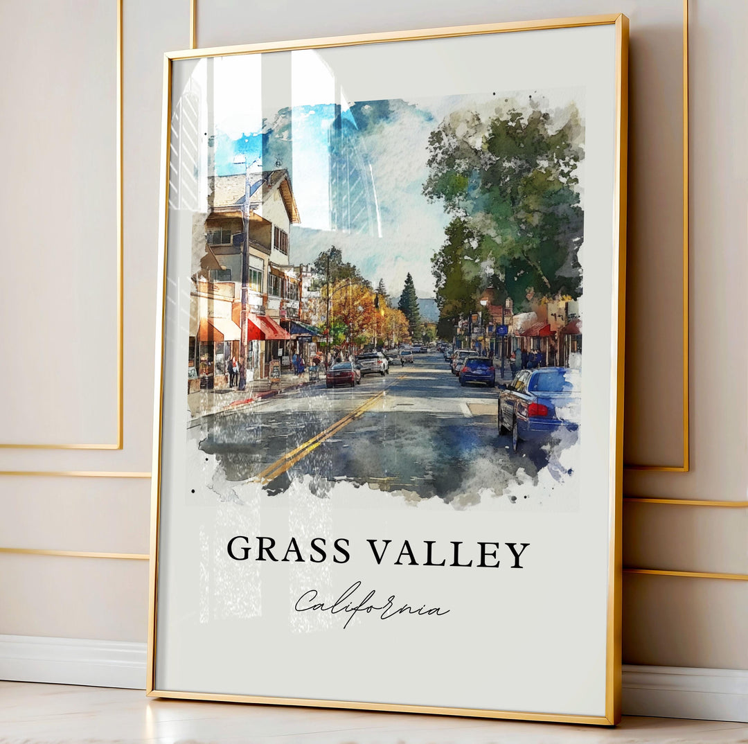 Grass Valley CA Art, Grass Valley Print, Nevada County CA Watercolor Art, Grass Valley Gift,
