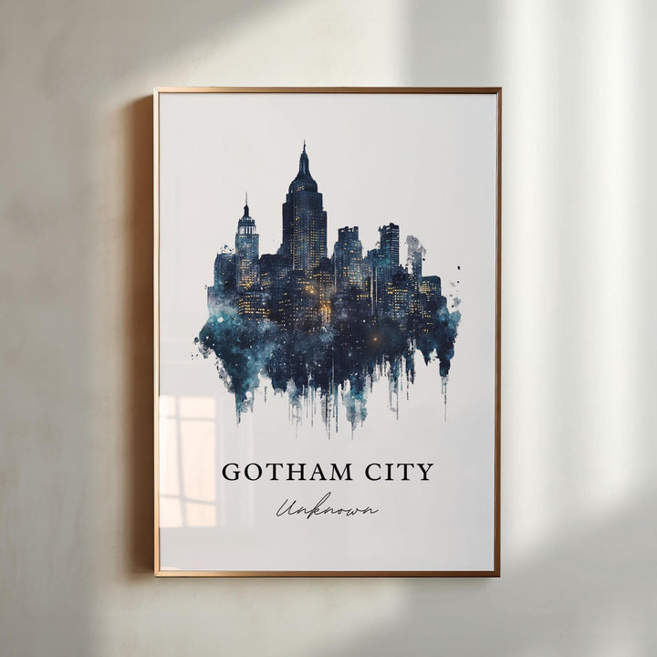 Gotham City Travel Print, Gotham City Poster Wall Art, New York-Inspired Fictional Decor, Gotham City Wall Art