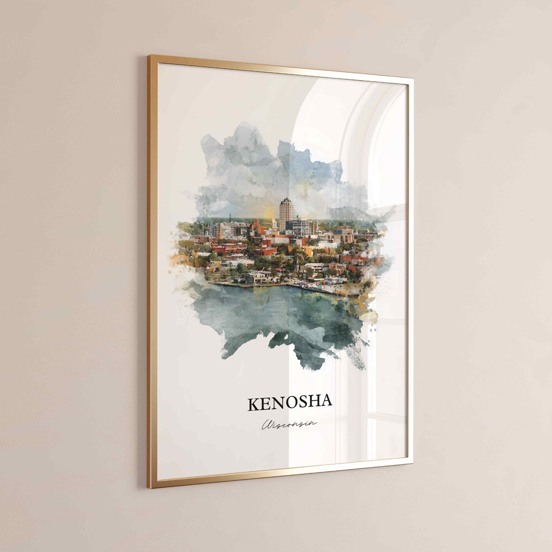 Kenosha Wall Art, Kenosha WI Print, Kenosha Watercolor Art, Kenosha Wisconsin Gift, Travel Print, Travel Poster, Housewarming Gift