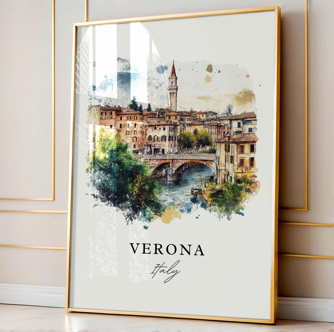 Verona Wall Art, Verona Italy Print, Verona Watercolor Art, Veneto Region Gift,