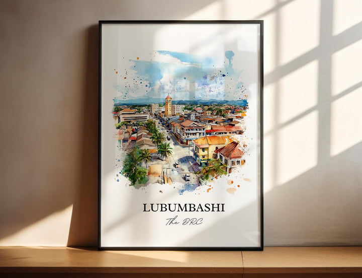 Lubumbashi Wall Art, DRC Africa Print, DRC Watercolor Art, Lubumbashi Gift, Travel Print, Travel Poster, Housewarming Gift