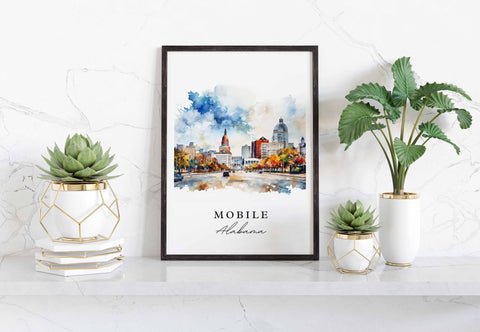 Mobile traditional travel art - Alabama, Mobile poster, Wedding gift, Birthday present, Custom Text, Personalized Gift