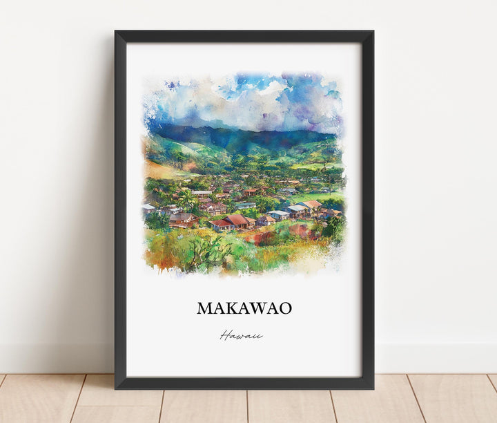 Makawao HI Wall Art, Maui Print, Maui Hawaii Watercolor Art, Makawao Gift, Travel Print, Travel Poster, Housewarming Gift