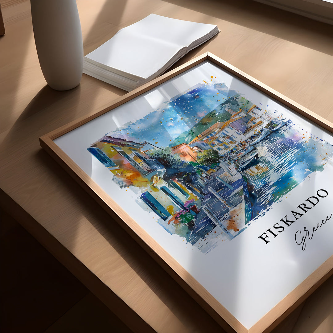 Fiskardo Greece Wall Art, Fiskardo Print, Fiskardo Watercolor, Fiskardo Cephalonia Gift,