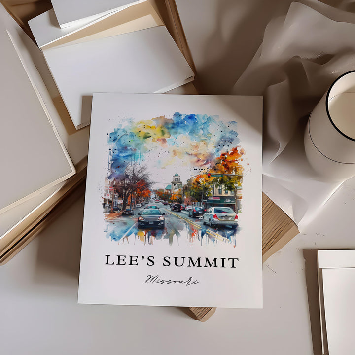 Lee's Summit Art, Lee's Summit MO Print, Lee's Summit Watercolor Art, Jackson County KS Gift,