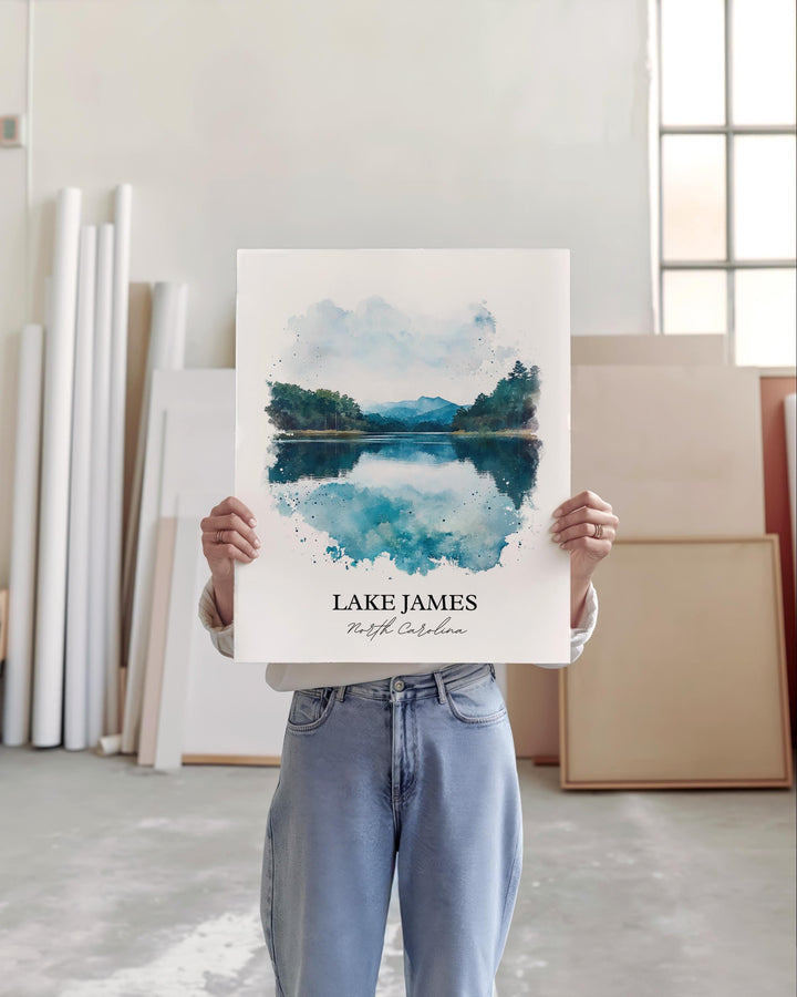 Lake James NC Wall Art, Lake James Print, North Carolina Watercolor Art, Lake James Gift, Travel Print, Travel Poster, Housewarming Gift