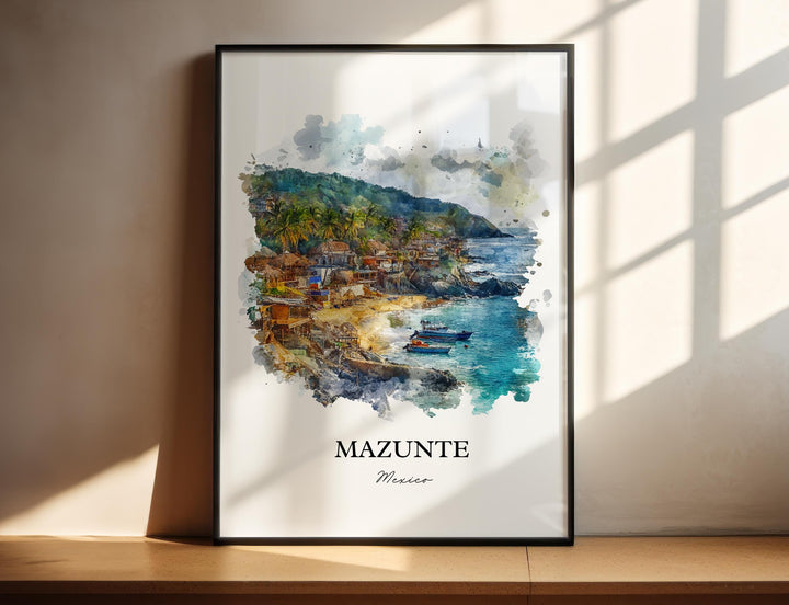Mazunte Mexico Wall Art, Oaxaca Print, Mexico Watercolor Art, Mazunte Mexico Gift, Travel Print, Travel Poster, Housewarming Gift