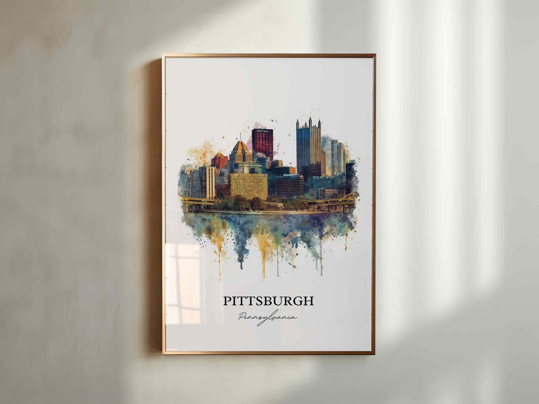 Pittsburgh, Pennsylvania Wall Art, Pittsburgh Print, Pittsburgh PA Watercolor Art, Pennsylvania Gift, Travel Print, Travel Poster, Housewarming Gift