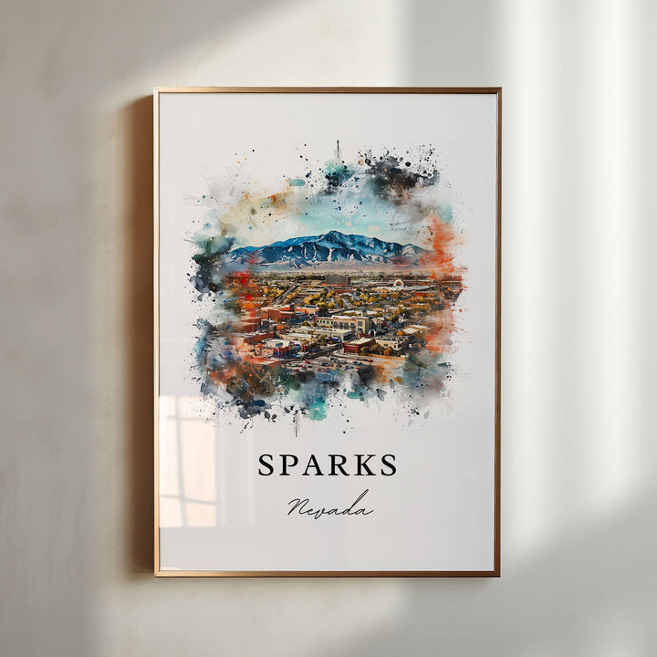 Sparks Nevada Wall Art, Sparks NV Print, Sparks Watercolor Art, Washoe County NV Gift,