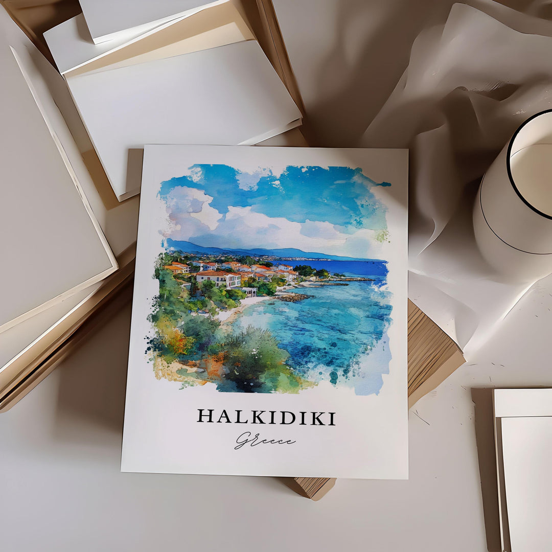 Halkidiki Wall Art, Halkidiki Greece Print, Halkidiki Watercolor Art, Northern Greece Gift,