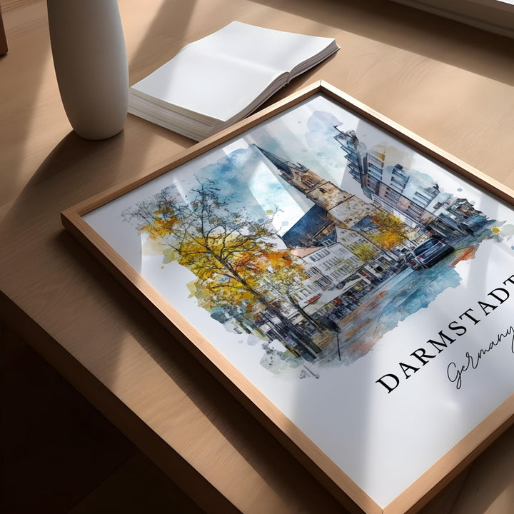 Darmstadt Germany Wall Art, Darmstadt Print, Frankfurt Watercolor Art, Dramstadt Gift,