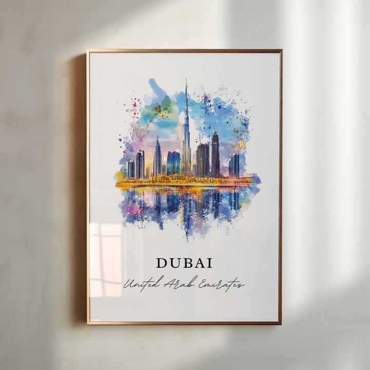 Dubai Wall Art, Dubai Skyline Print, Dubai Watercolor Art, Dubai UAE Gift, Burj Khalifa Print, Travel Poster, Housewarming Gift