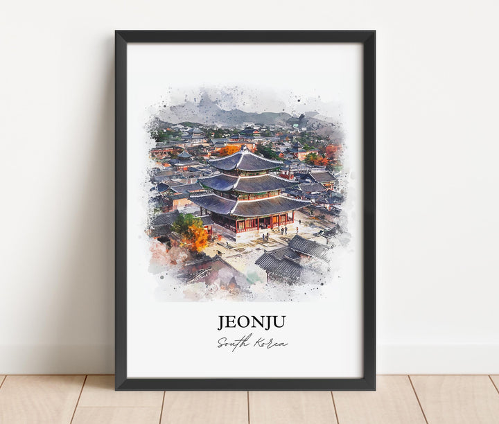 Jeonju Wall Art, Jeonju-si Print, South Korea Watercolor Art, Jeonju Gift, Travel Print, Travel Poster, Housewarming Gift