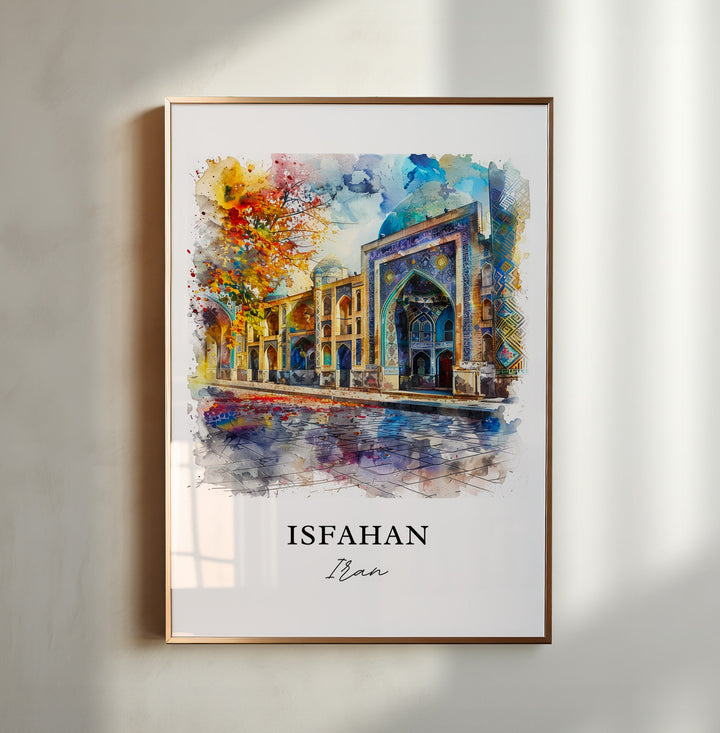 Isfahan Wall Art, Isfahan Iran Print, Iran Watercolor, Iran Artwork Gift,