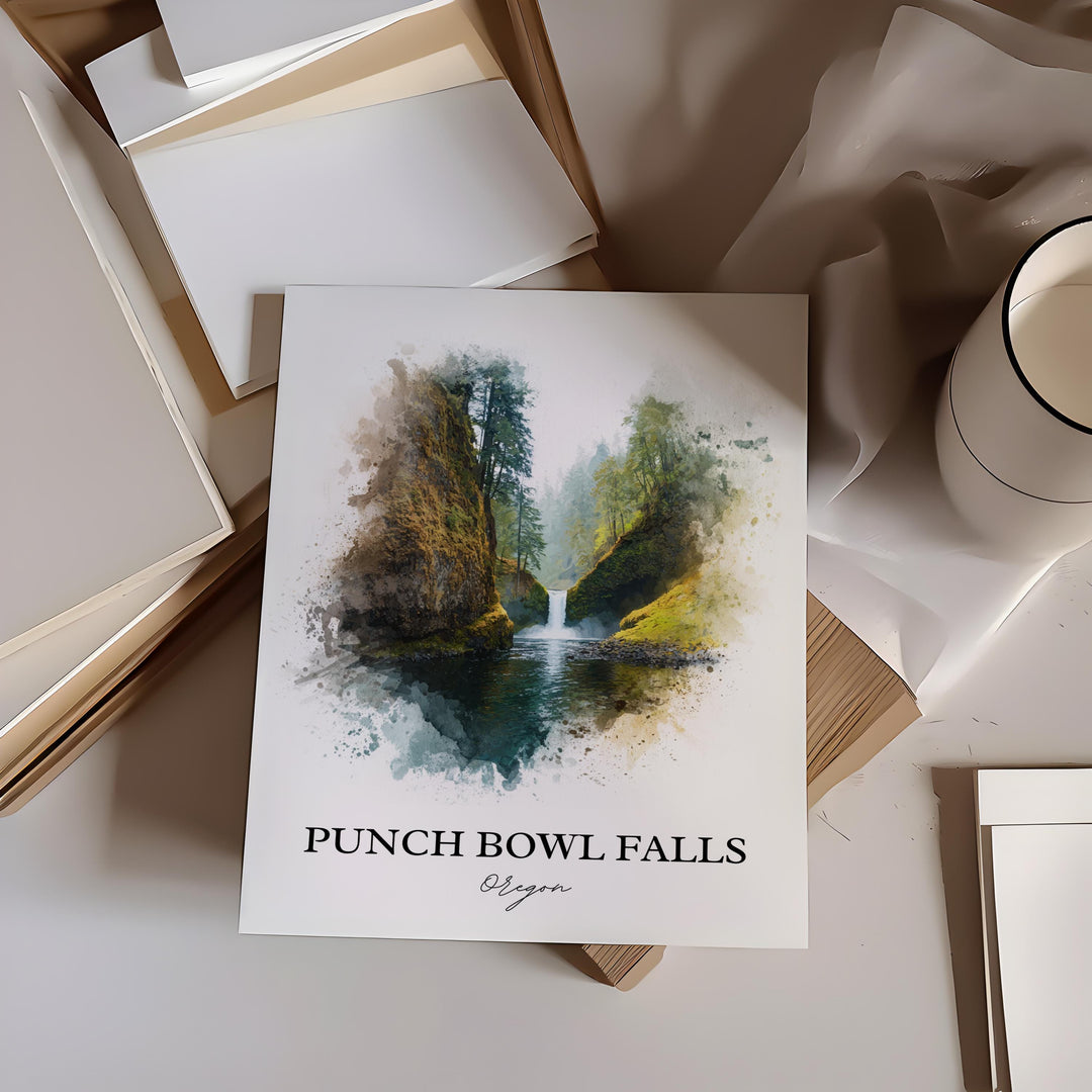 Punch Bowl Falls Wall Art, Columbia River Gorge Print, Oregon Art, Punch Bowl Falls Gift, Travel Print, Travel Poster, Housewarming Gift