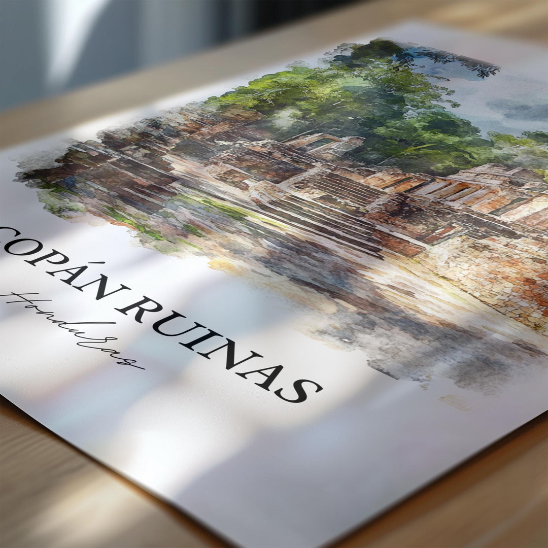 Copan Ruinas Wall Art, Honduras Print, Honduras Watercolor Art, Copan Ruinas Gift, Travel Print, Travel Poster, Housewarming Gift