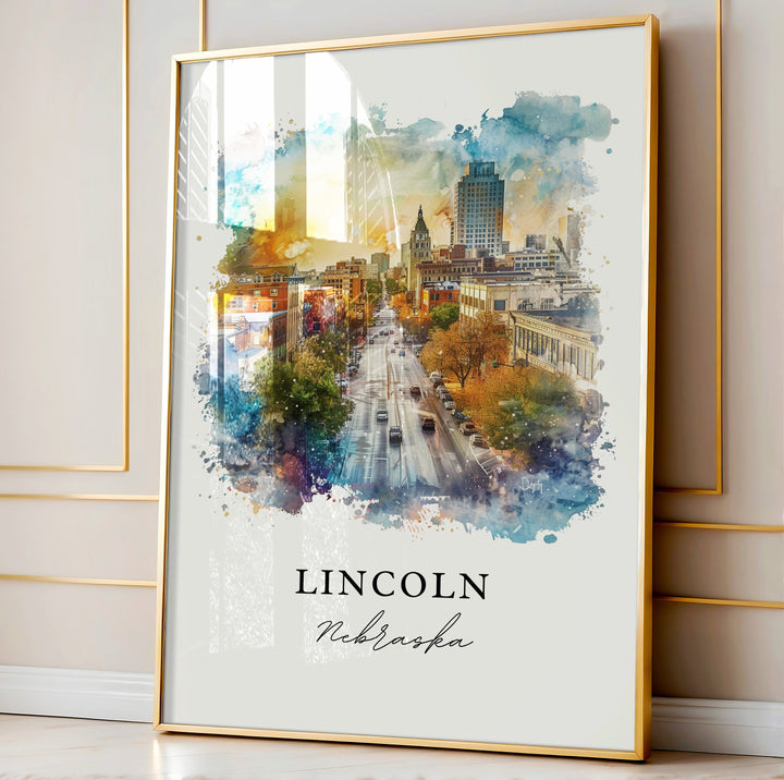 Lincoln NE Wall Art, Lincoln Nebraska Print, Lincoln NE Watercolor, Lincoln Nebraska Gift, Travel Poster, Housewarming Gift